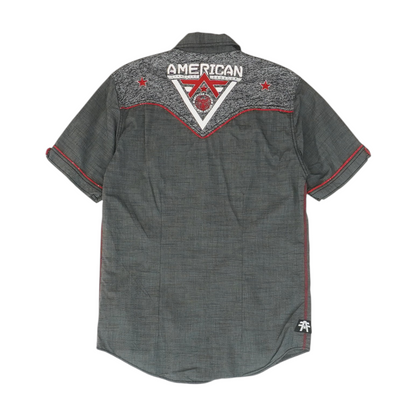 Gray Solid Short Sleeve Button Down