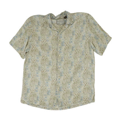 Beige Print Short Sleeve Button Down