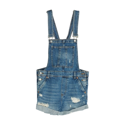 Blue Solid Overalls Shorts