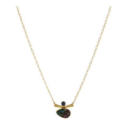 14K Yellow Gold Opal Pendant Necklace