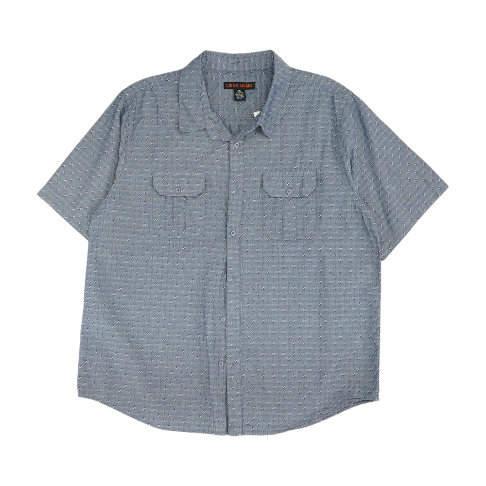 Blue Geometric Short Sleeve Button Down