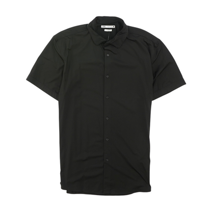 Black Solid Short Sleeve Button Down