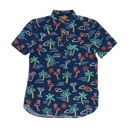 Navy Graphic Short Sleeve Button Down