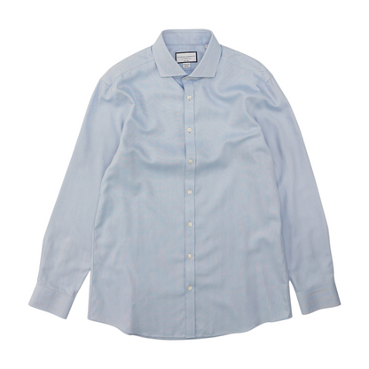 Blue Solid Long Sleeve Button Down