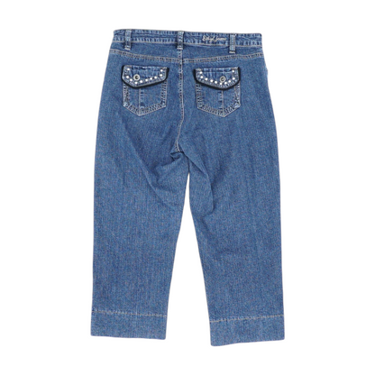 Blue Solid Denim Capris