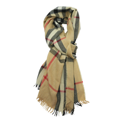Wide Check Wool Silk Scarf in Archive Beige