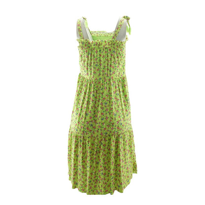 Neon Green Floral Midi Dress