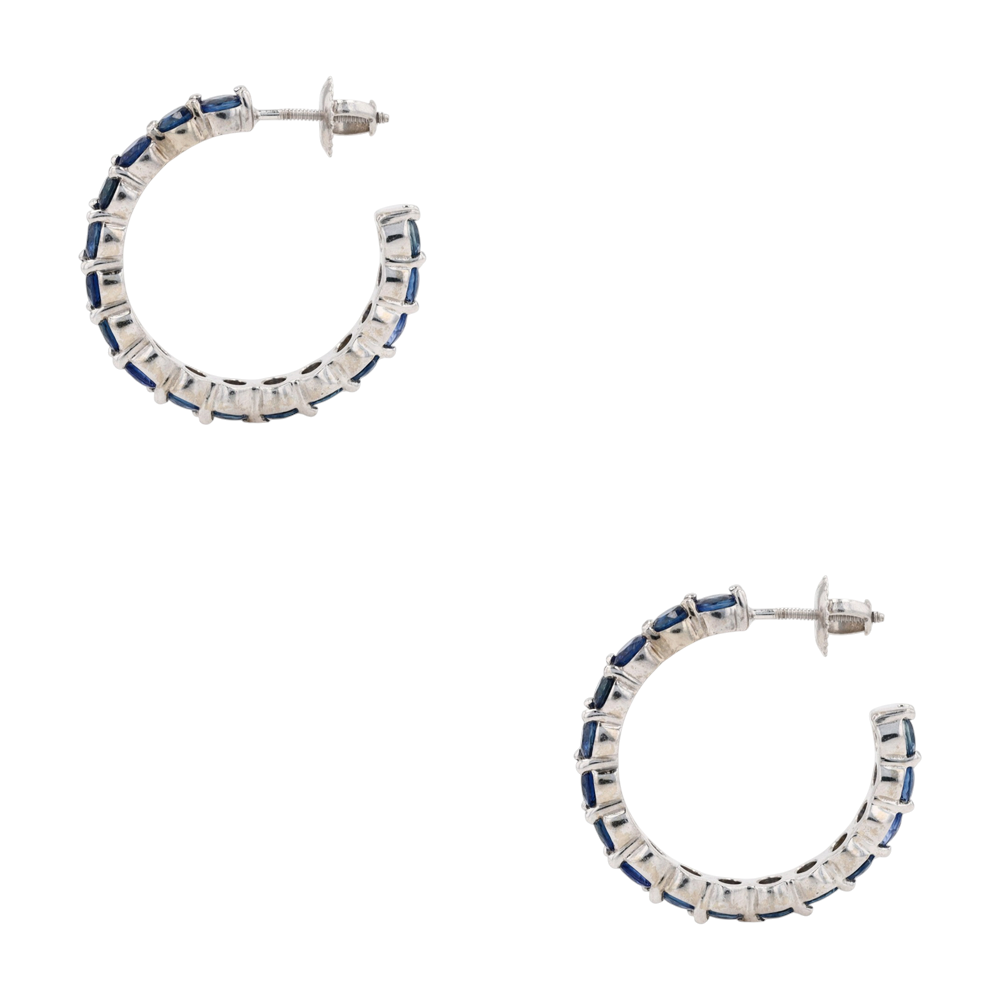3 1/5 ctw 14K White Gold Sapphire Hoop Earrings