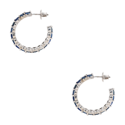 3 1/5 ctw 14K White Gold Sapphire Hoop Earrings