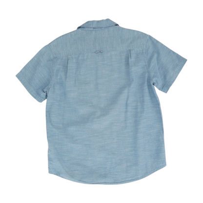 Blue Solid Short Sleeve Button Down