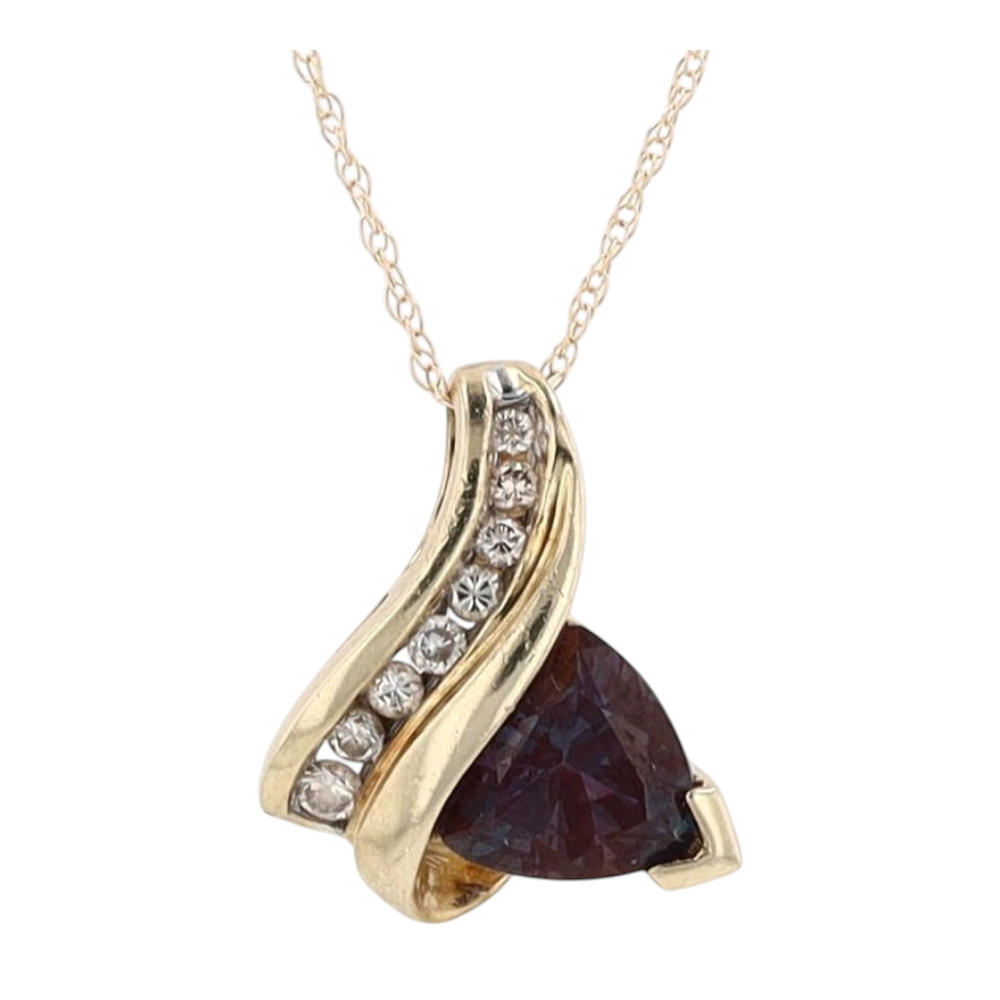 10K Yellow Gold Synthetic Alexandrite Pendant Necklace