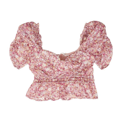 Pink Floral Short Sleeve Blouse
