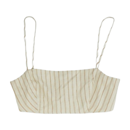 Beige Striped Cropped Blouse