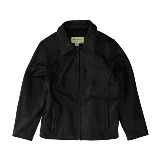 Black Solid Leather Jacket