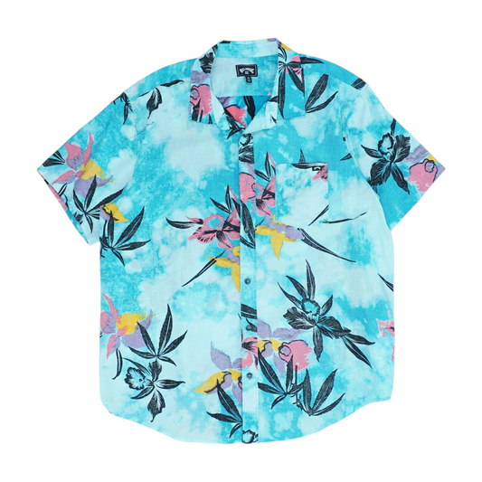 Blue Floral Short Sleeve Button Down