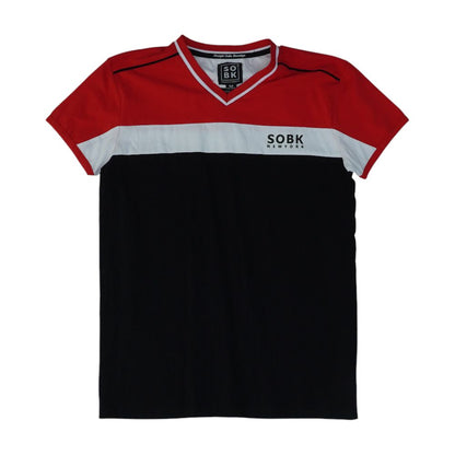 Black Color Block V Neck T-Shirt