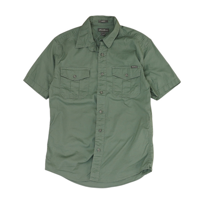 Green Solid Short Sleeve Button Down