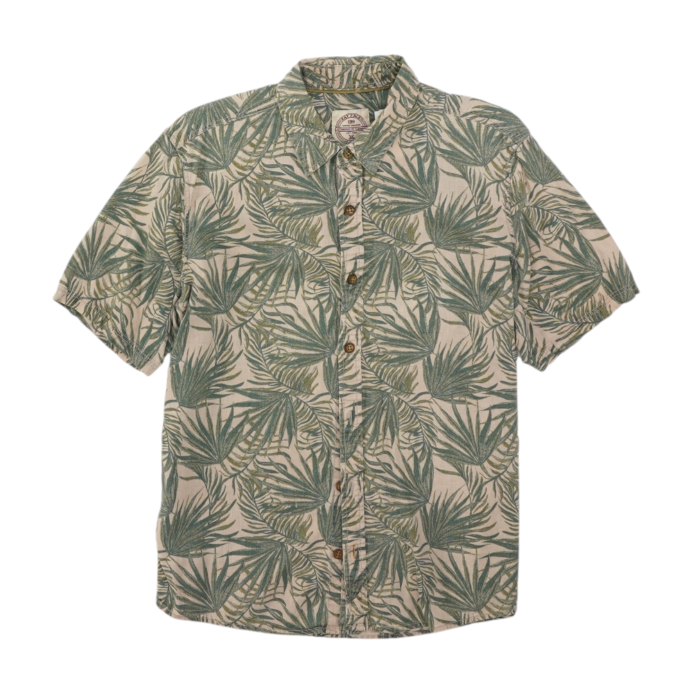 Beige Tropical Short Sleeve Button Down