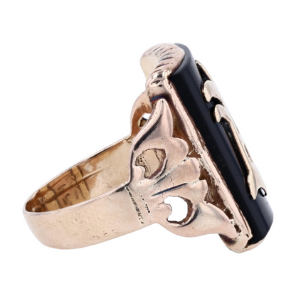 14K Yellow Gold Black Stone Fashion Ring