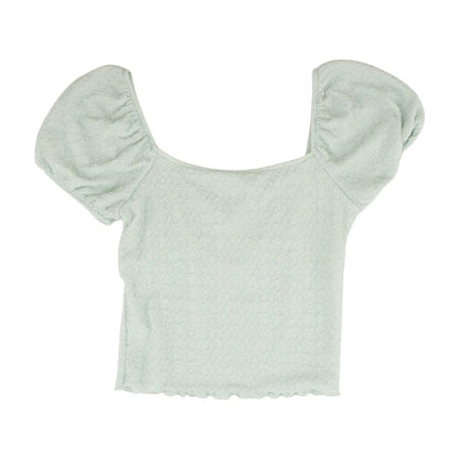 Green Solid Short Sleeve Blouse