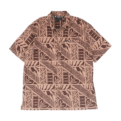 Brown Print Short Sleeve Button Down