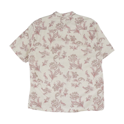 Beige Floral Short Sleeve Button Down