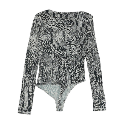 Black Animal Print Bodysuit Blouse