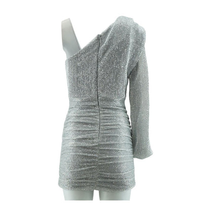 Silver Solid Midi Dress