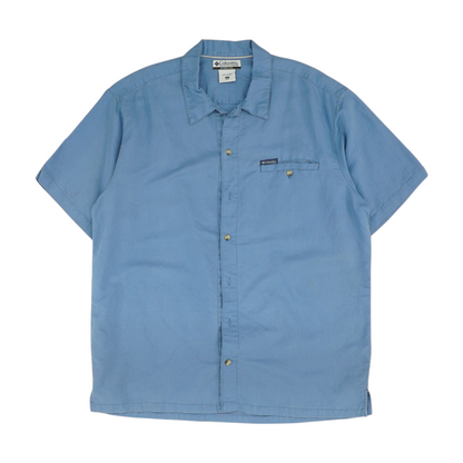 Blue Solid Short Sleeve Button Down