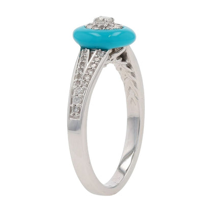 1/4 Ct 14K White Gold Diamond Cluster With Turquoise Enamel Halo Engagement Ring
