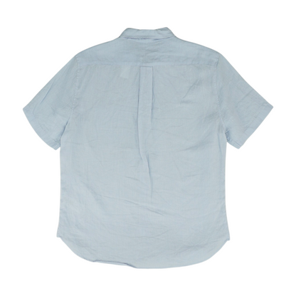 Blue Solid Short Sleeve Button Down