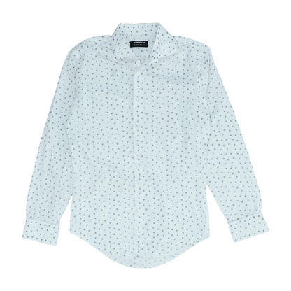 White Print Long Sleeve Button Down