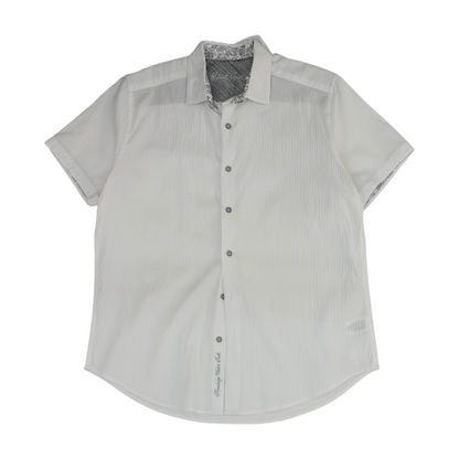 White Solid Short Sleeve Button Down