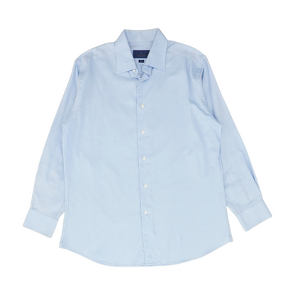 Blue Solid Long Sleeve Button Down