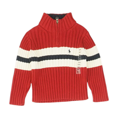 Red Color Block 1/4 Zip Sweater
