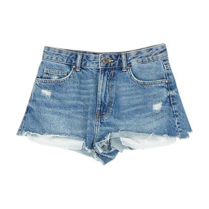 Blue Solid Denim Shorts
