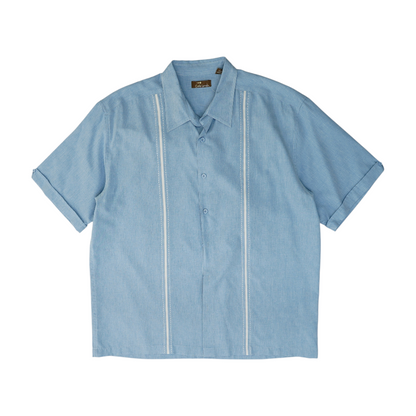 Blue Solid Short Sleeve Button Down