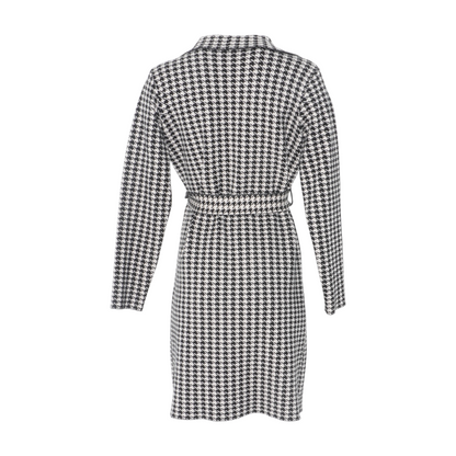 Beige Houndstooth Cardigan Sweater