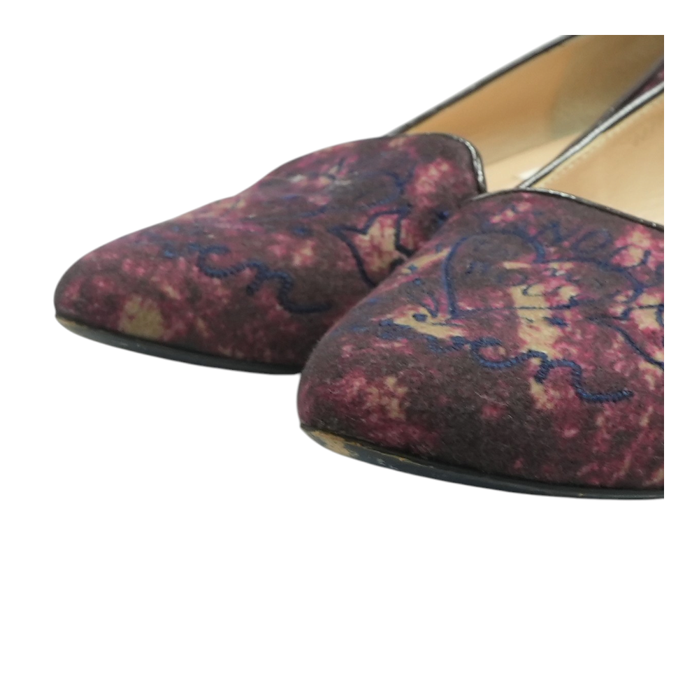Purple Rond Point Loafers in Patterned Velvet