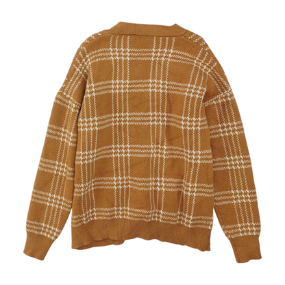 Brown Plaid Cardigan Sweater