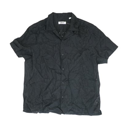Black Solid Short Sleeve Button Down