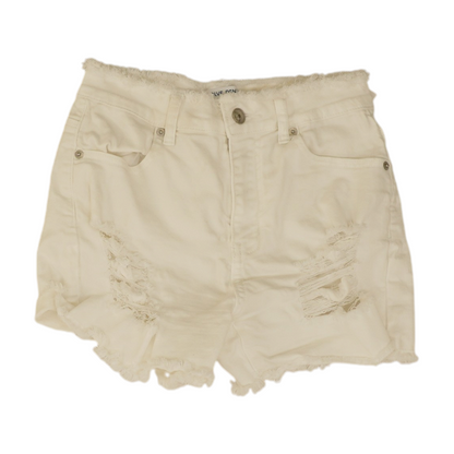 White Solid Denim Shorts