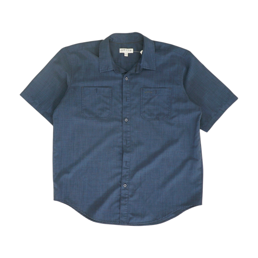 Navy Solid Short Sleeve Button Down