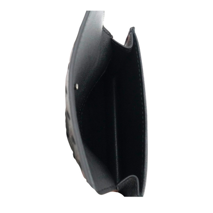Black Intrecciato Leather Flap Business Card Wallet