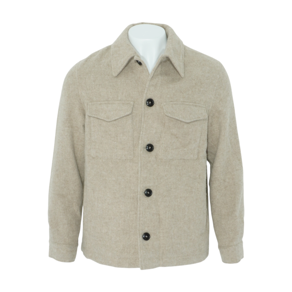 Beige Solid Wool Jacket