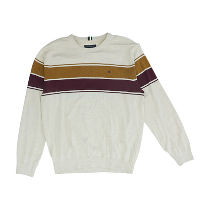 Beige Striped Cardigan Sweater