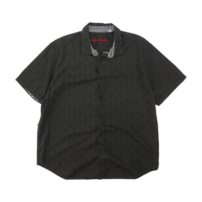 Black Print Short Sleeve Button Down