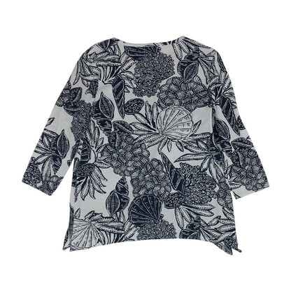Navy Tropical Long Sleeve Blouse