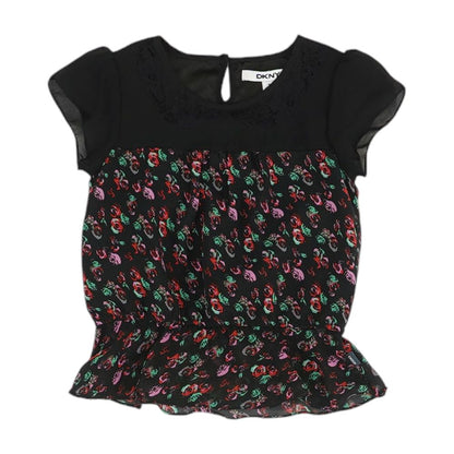 Black Floral Short Sleeve Blouse