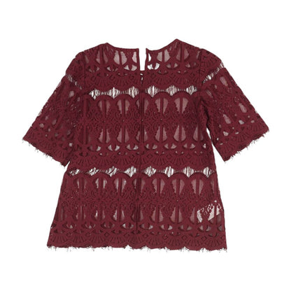 Maroon Eyelet Short Sleeve Blouse
